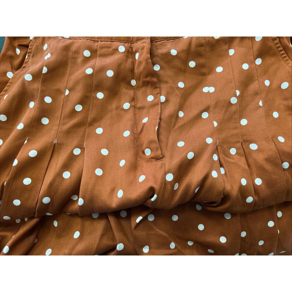 Anthropologie Maeve Pleated Wide Leg Pants Isobel Orange Polka Dot Size M - Picture 5 of 7